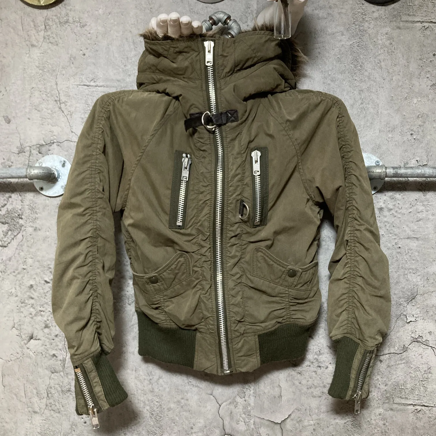rna slang n-2b flight bomber jacket faux fur green