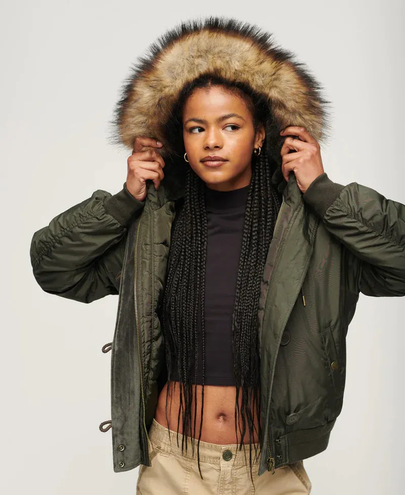 rna slang n-2b flight bomber jacket faux fur green