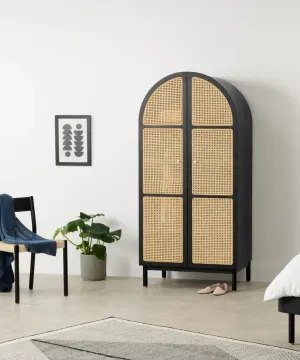 Rocky Rattan Solid Wood Wardrobe