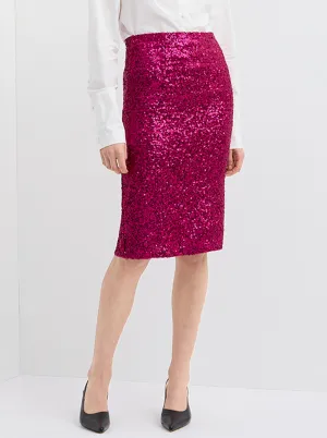 Sequin Pencil Skirt - Magenta