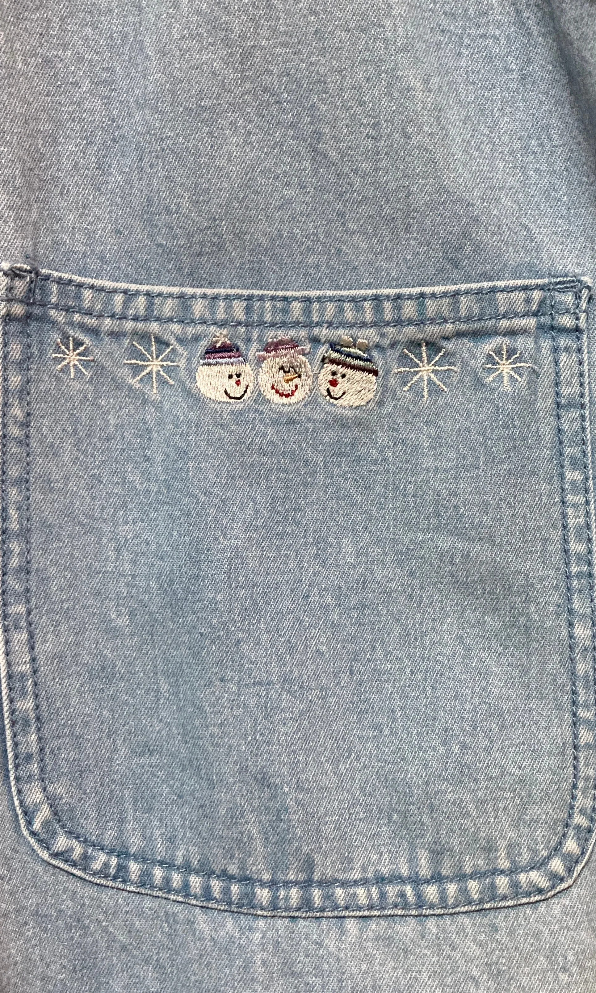 snowman embroidered denim overall