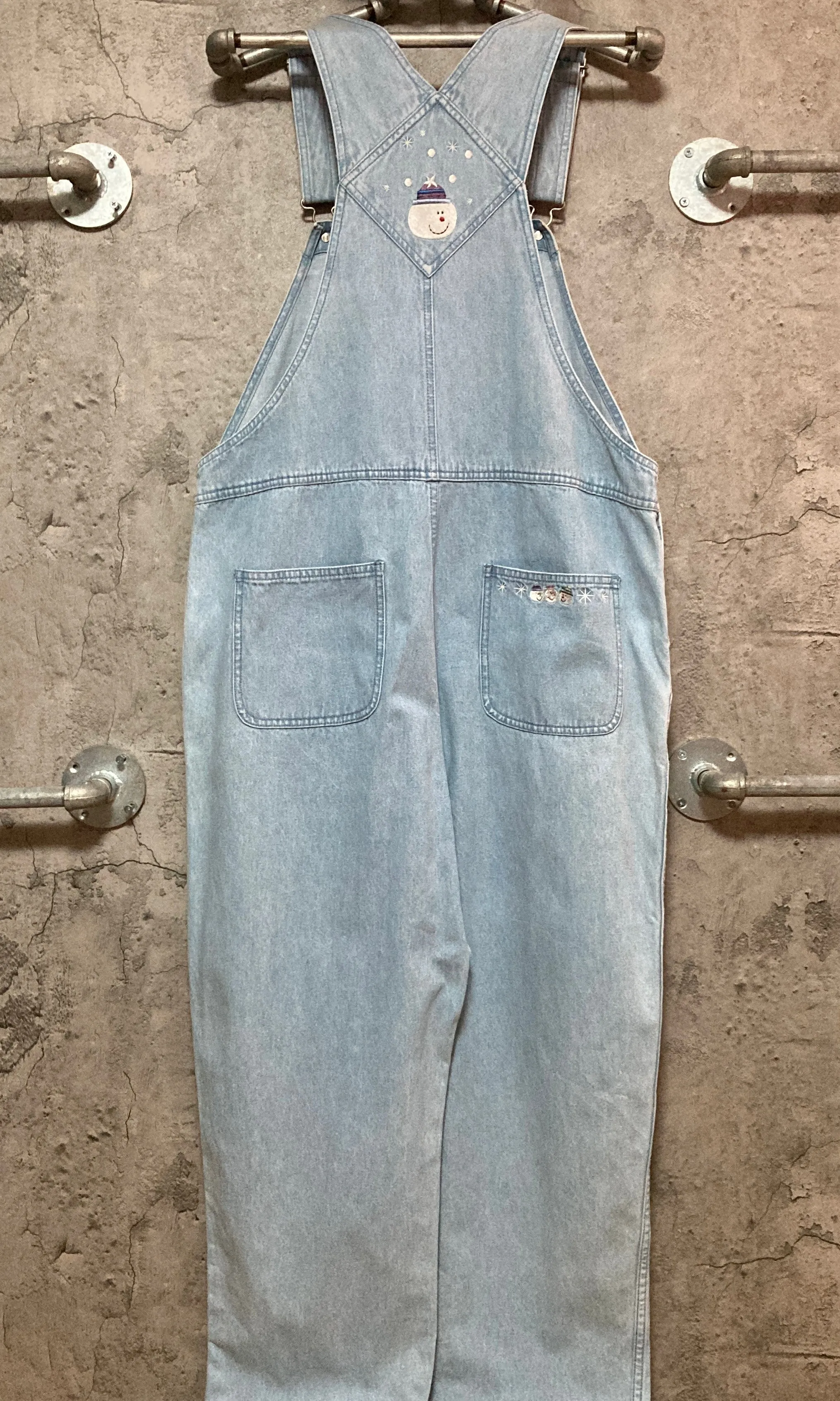 snowman embroidered denim overall