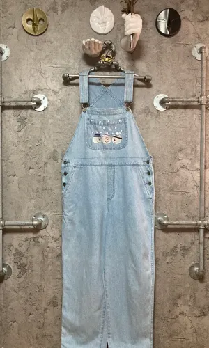 snowman embroidered denim overall