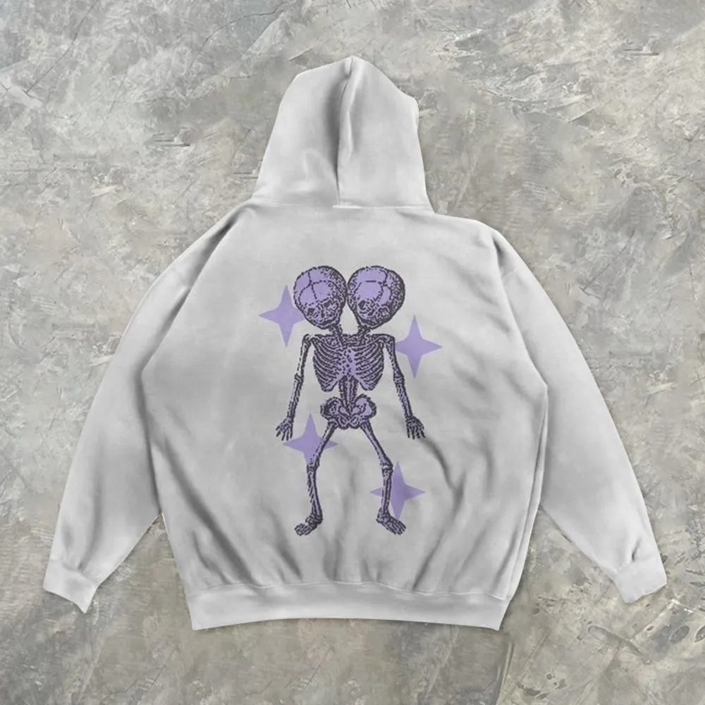Street fashion print hooded sweatshirt