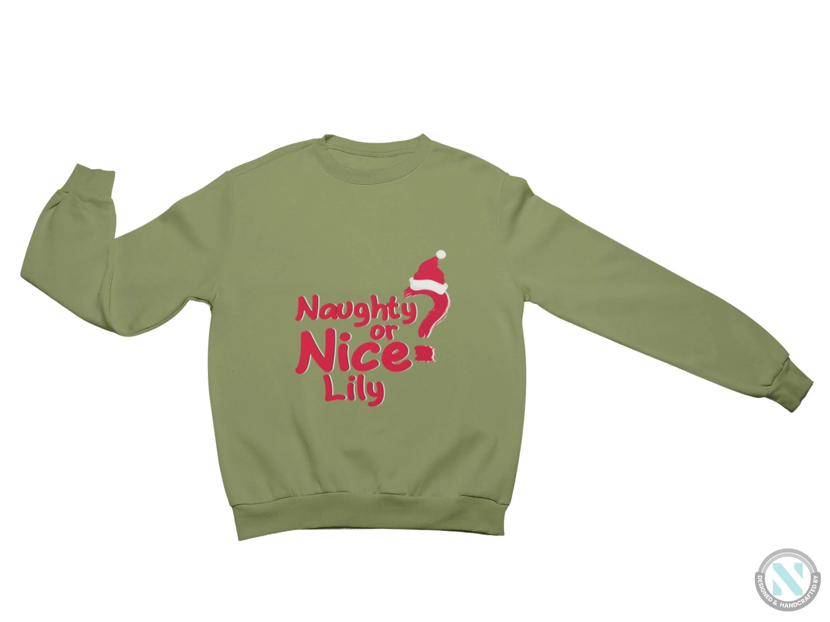 Toddler Girls Personalized Name Jumper Sweatshirt with Naughty or Nice Text