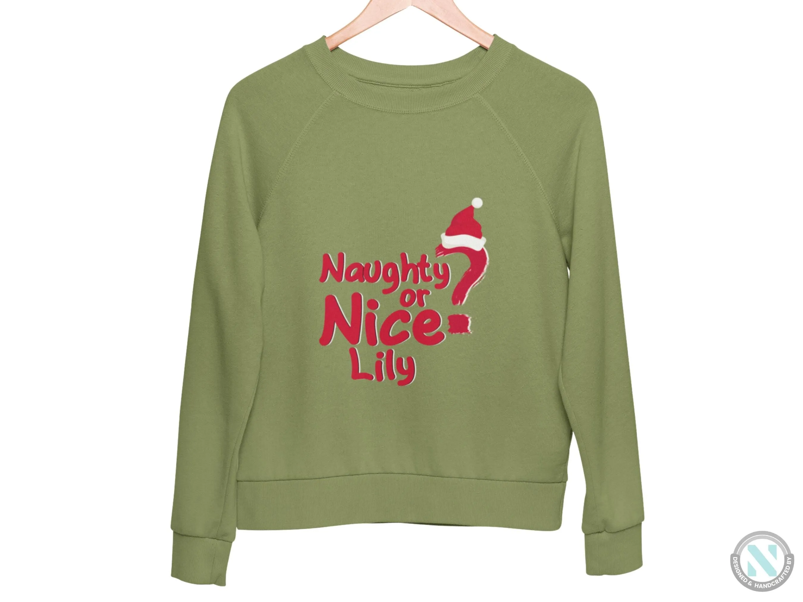 Toddler Girls Personalized Name Jumper Sweatshirt with Naughty or Nice Text