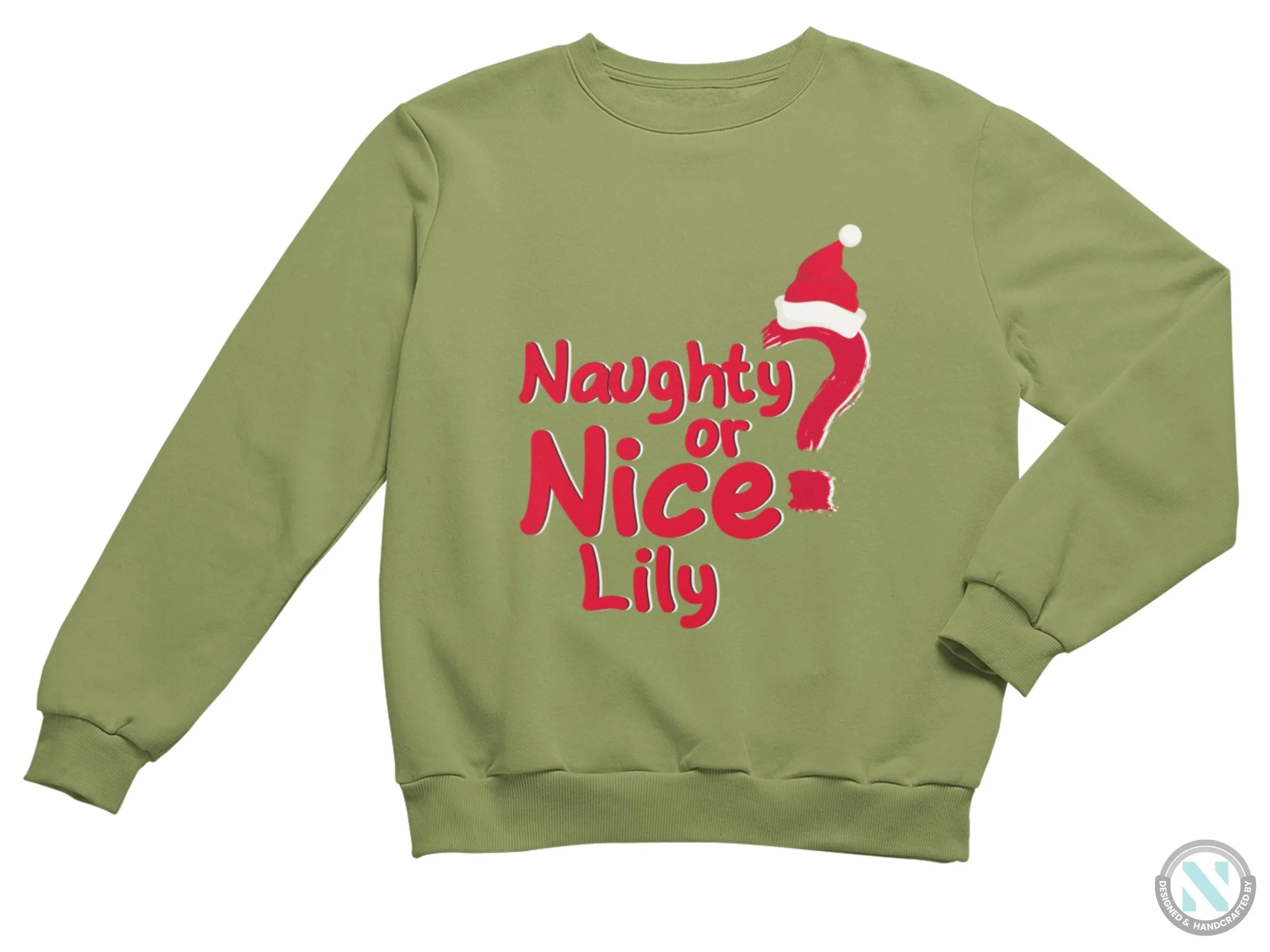 Toddler Girls Personalized Name Jumper Sweatshirt with Naughty or Nice Text