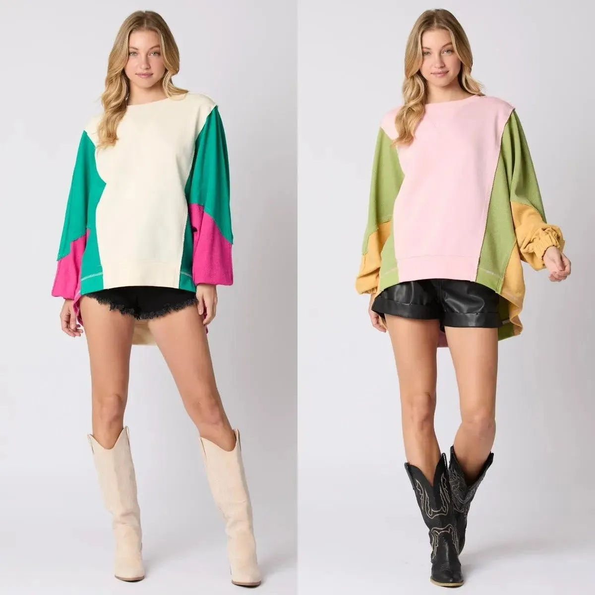 Vibrant Contrast Color Long Sleeve Sweatshirt