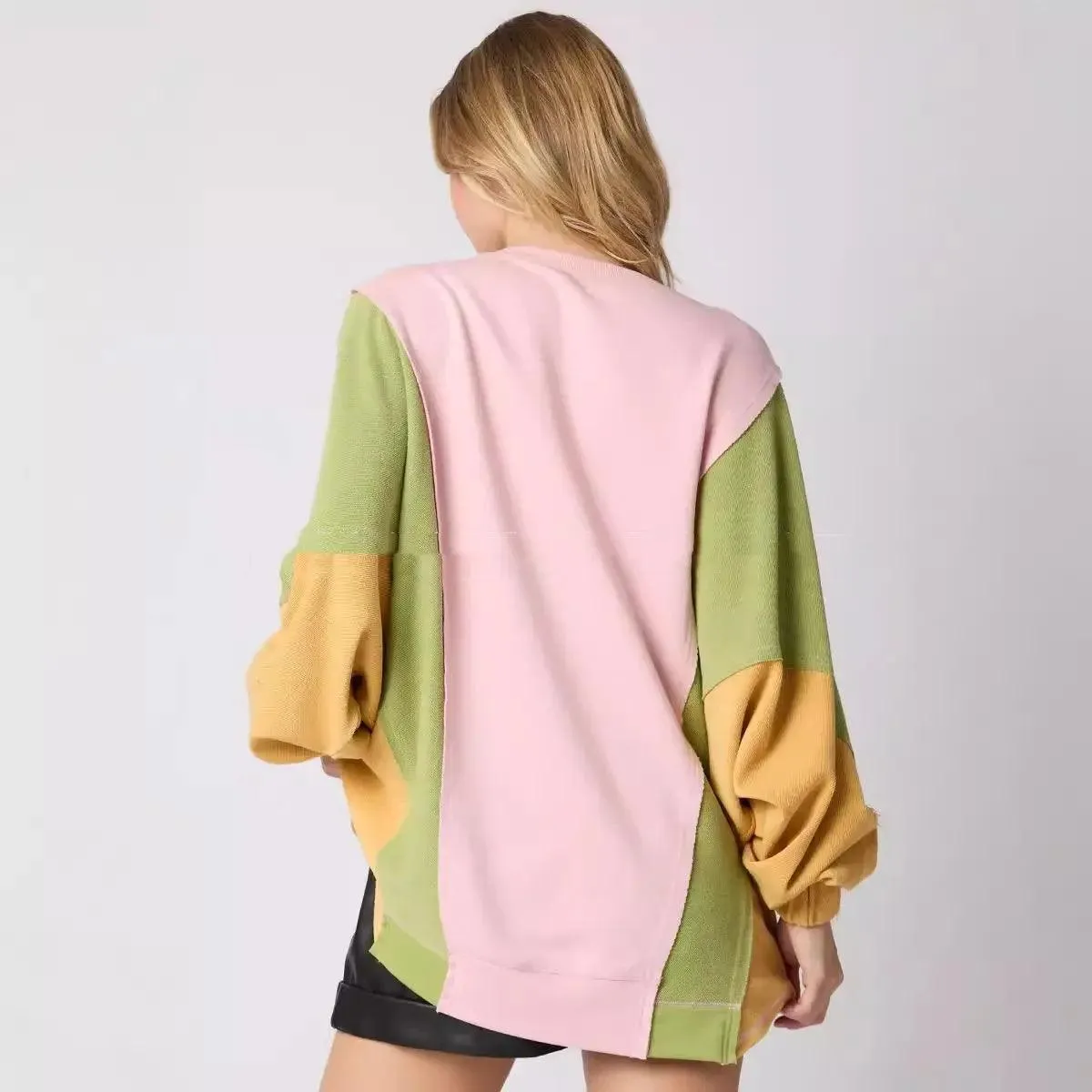Vibrant Contrast Color Long Sleeve Sweatshirt
