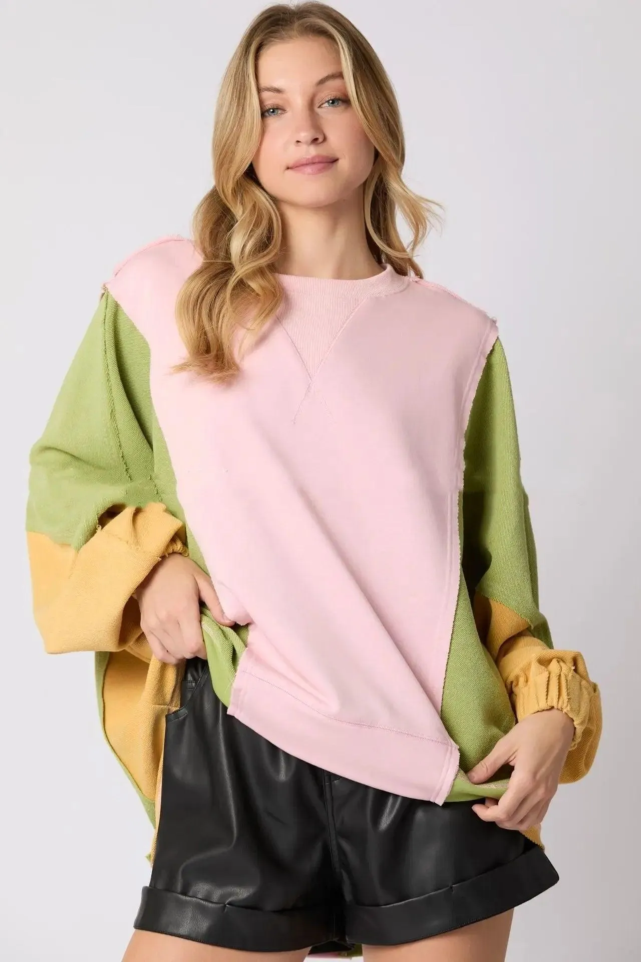 Vibrant Contrast Color Long Sleeve Sweatshirt