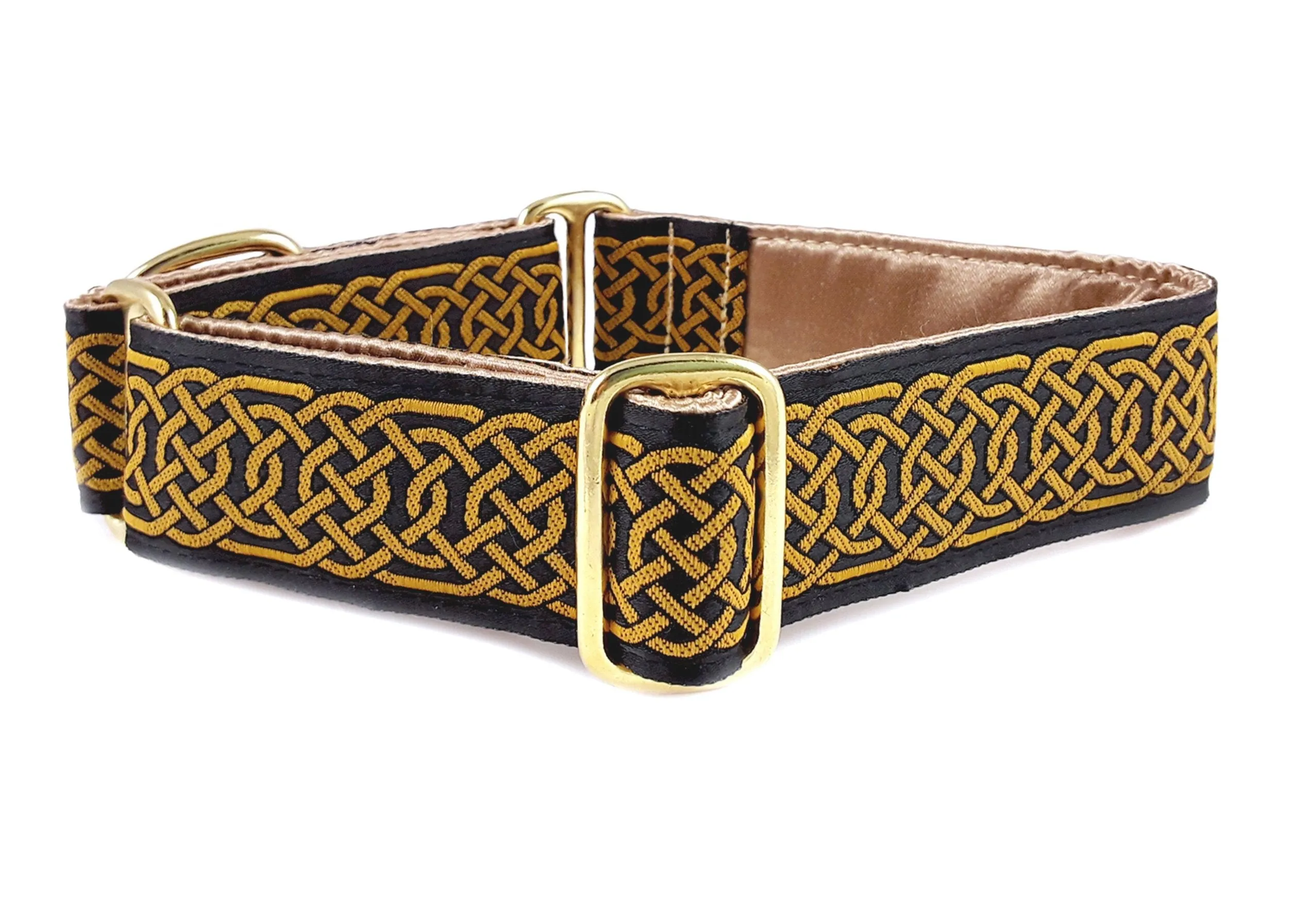 Wexford Jacquard in Gold & Black - Martingale Dog Collar or Buckle Dog Collar - 1.5" Width