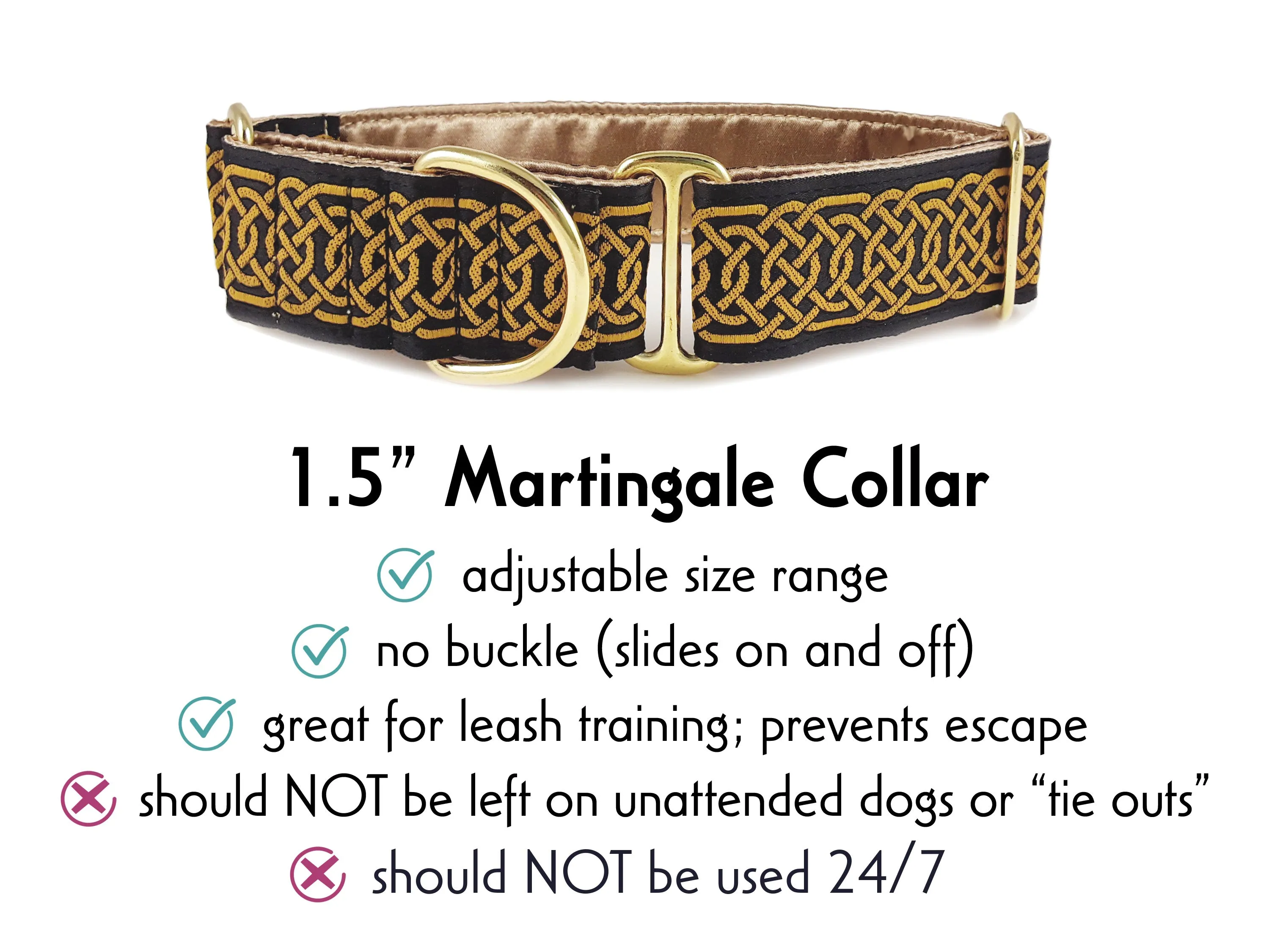 Wexford Jacquard in Gold & Black - Martingale Dog Collar or Buckle Dog Collar - 1.5" Width