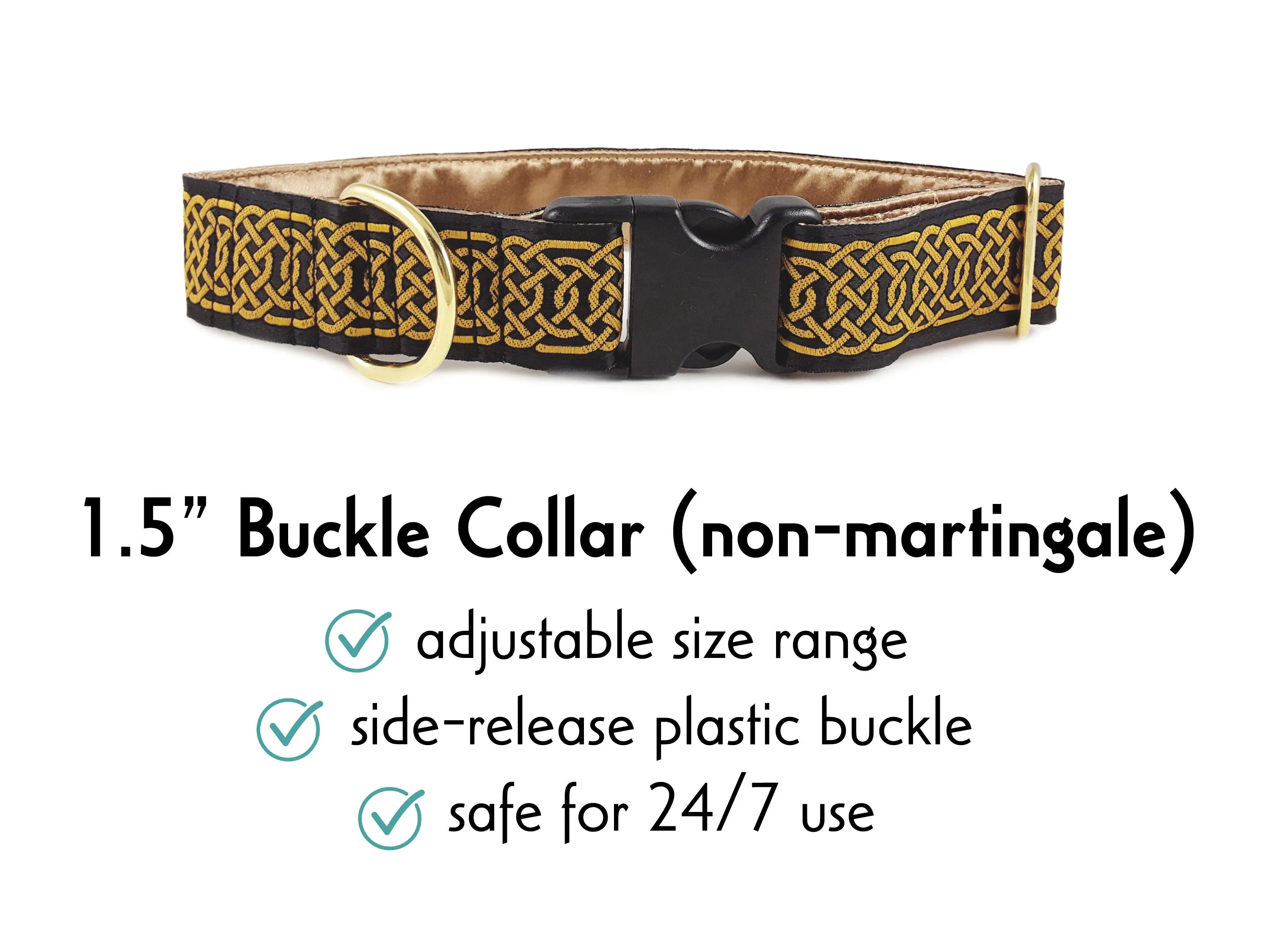 Wexford Jacquard in Gold & Black - Martingale Dog Collar or Buckle Dog Collar - 1.5" Width