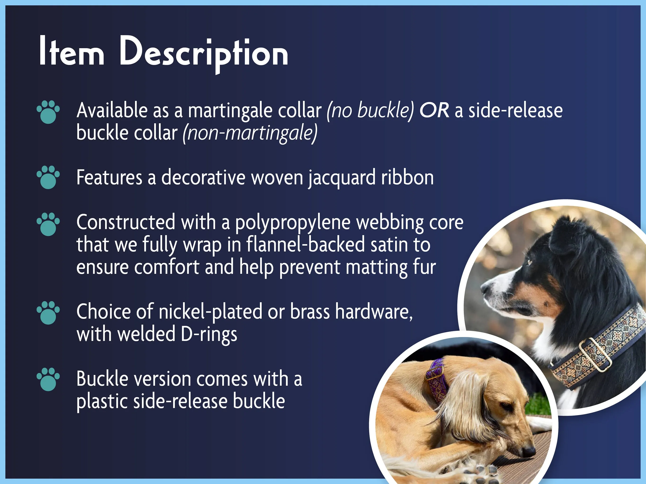 Wexford Jacquard in Gold & Black - Martingale Dog Collar or Buckle Dog Collar - 1.5" Width