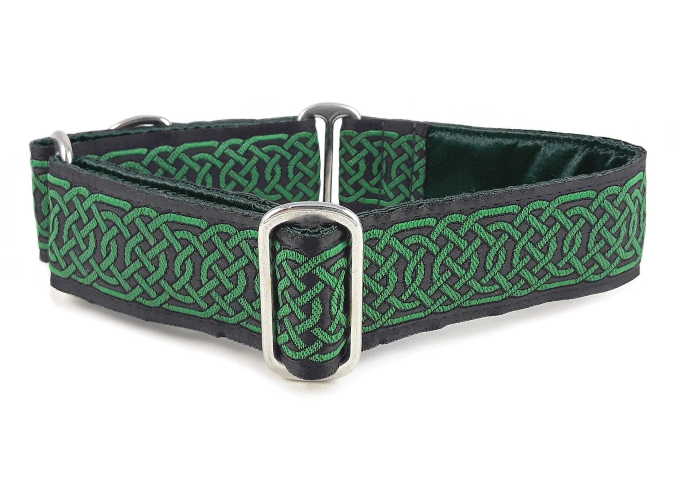 Wexford Jacquard in Green & Black - Martingale Dog Collar or Buckle Dog Collar - 1.5" Width