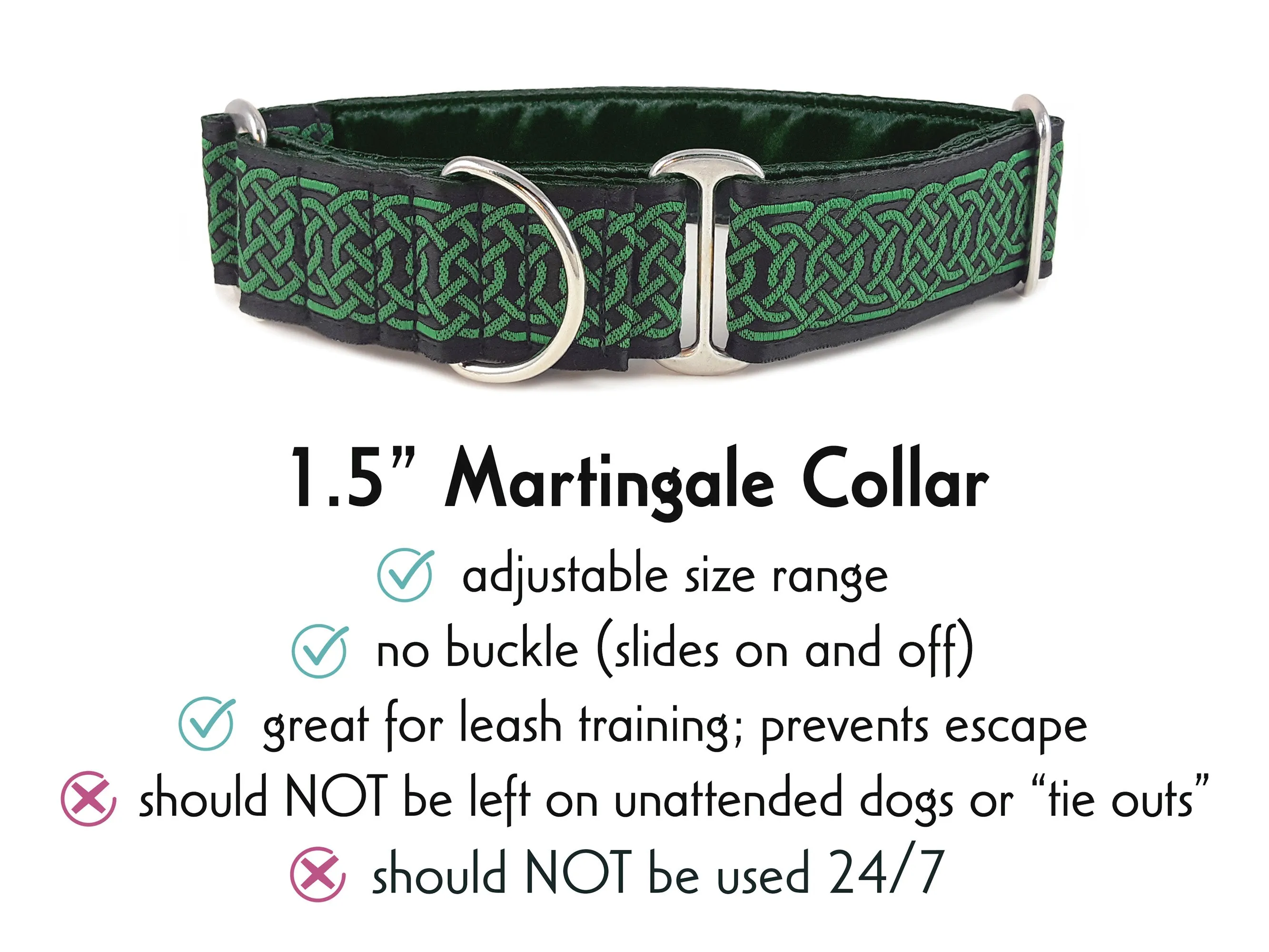 Wexford Jacquard in Green & Black - Martingale Dog Collar or Buckle Dog Collar - 1.5" Width