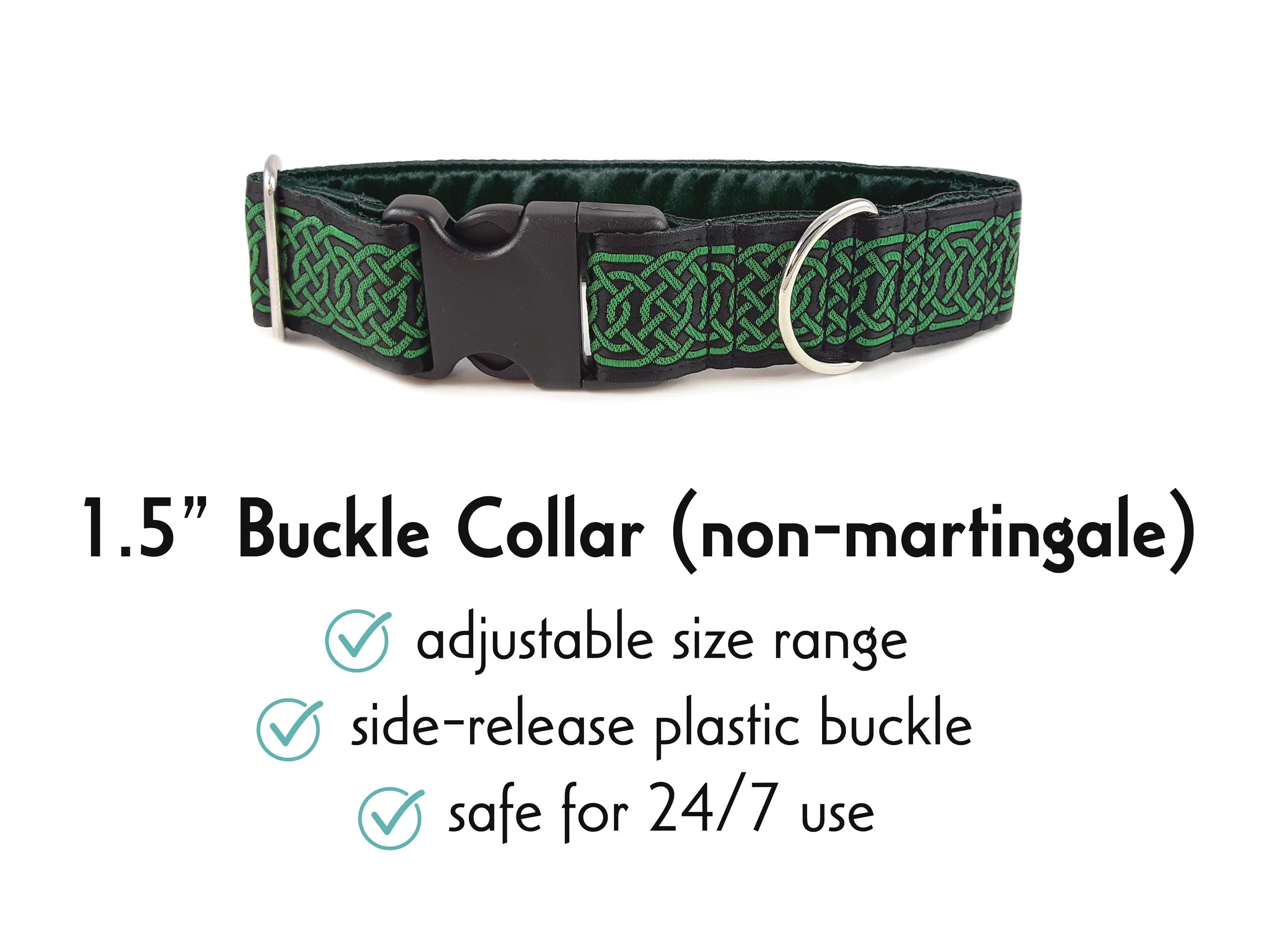 Wexford Jacquard in Green & Black - Martingale Dog Collar or Buckle Dog Collar - 1.5" Width