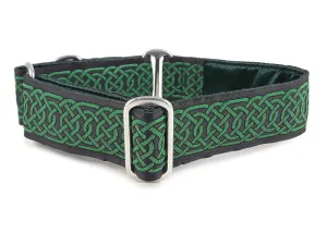 Wexford Jacquard in Green & Black - Martingale Dog Collar or Buckle Dog Collar - 1.5" Width