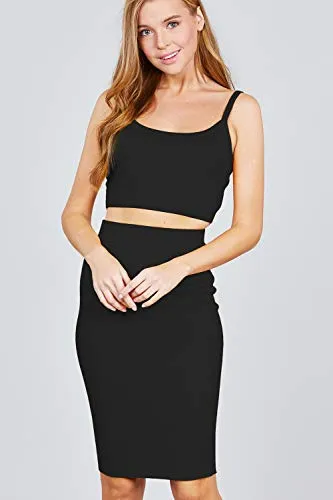 Women's Crop Cami Tank Top & Pencil Midi Skirt Ribbed Set