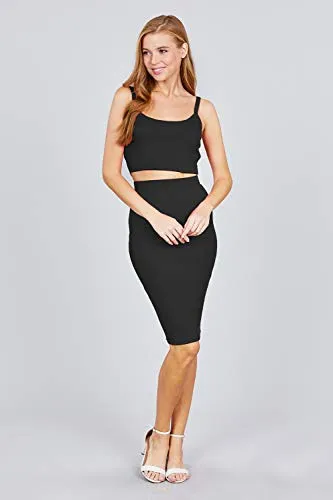 Women's Crop Cami Tank Top & Pencil Midi Skirt Ribbed Set