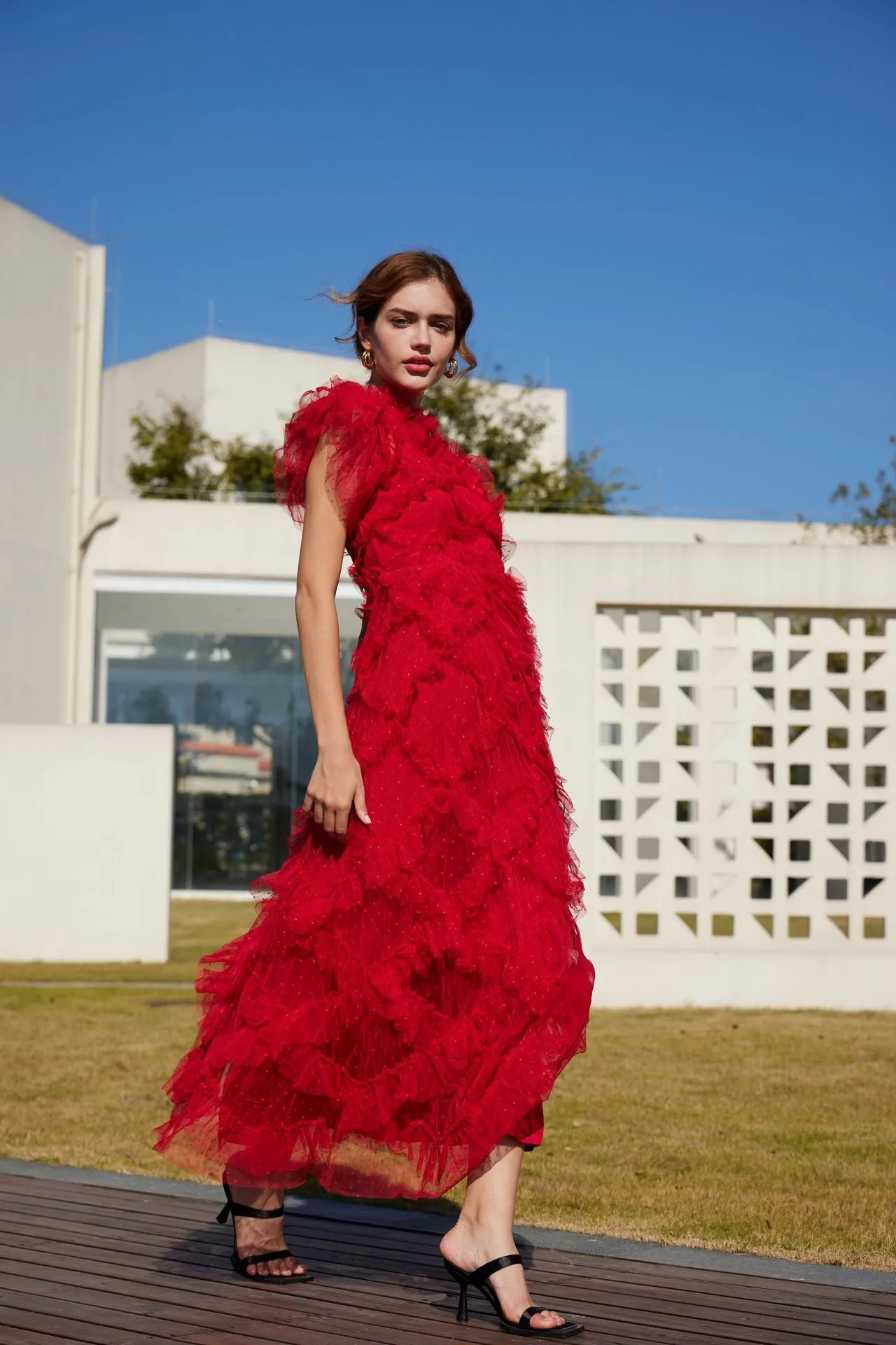 Women's Semi-High Neck Sleeveless Printed Embroidery Dress