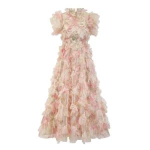 Women's Semi-High Neck Sleeveless Printed Embroidery Dress