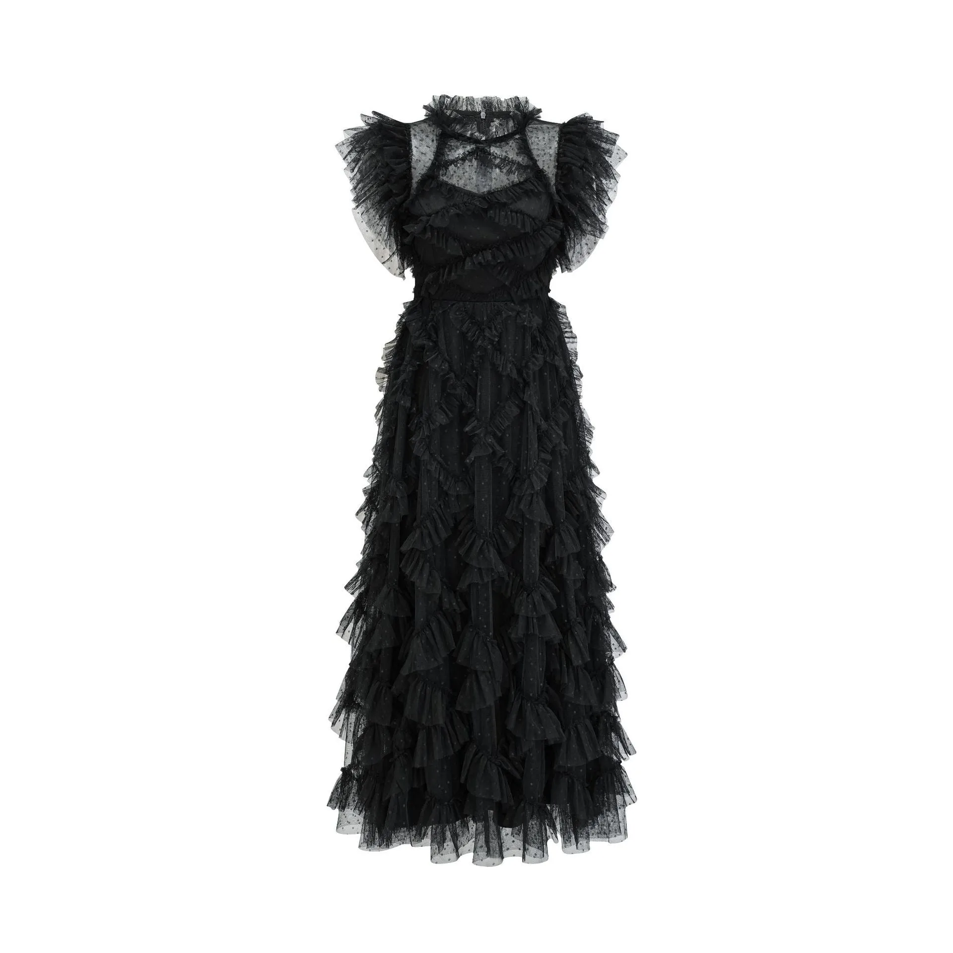 Women's Semi-High Neck Sleeveless Printed Embroidery Dress