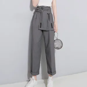 Women's Spring High-Waist Lace-Up Pants