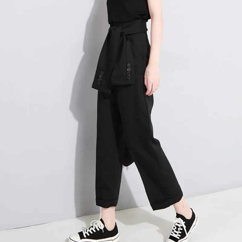 Women's Spring High-Waist Lace-Up Pants