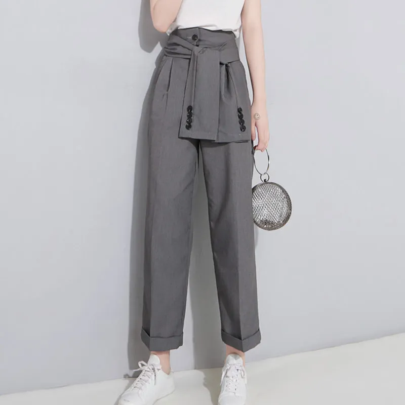 Women's Spring High-Waist Lace-Up Pants