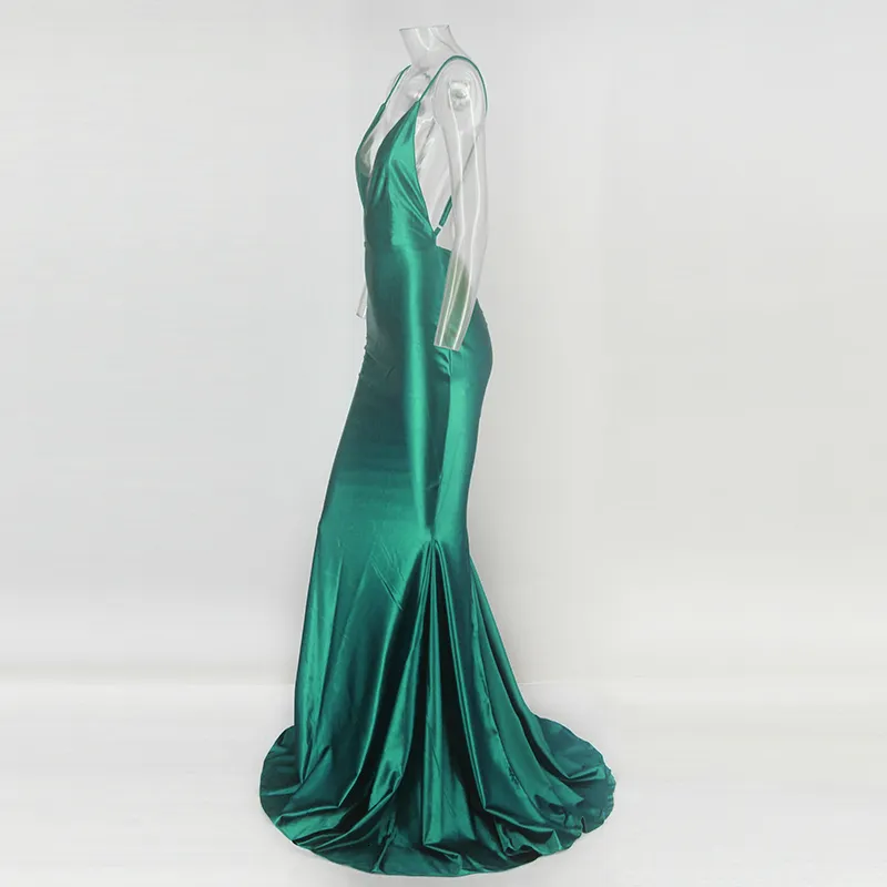 Women's Summer Polyester V-Neck Backless Long Dress