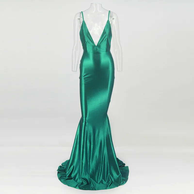 Women's Summer Polyester V-Neck Backless Long Dress