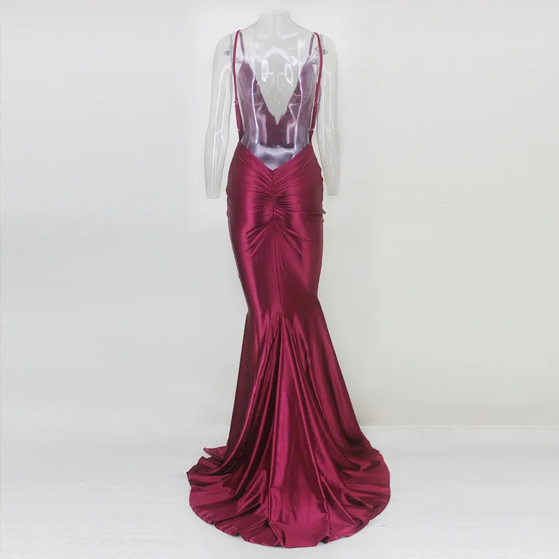Women's Summer Polyester V-Neck Backless Long Dress