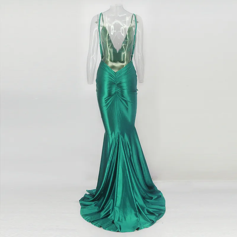Women's Summer Polyester V-Neck Backless Long Dress