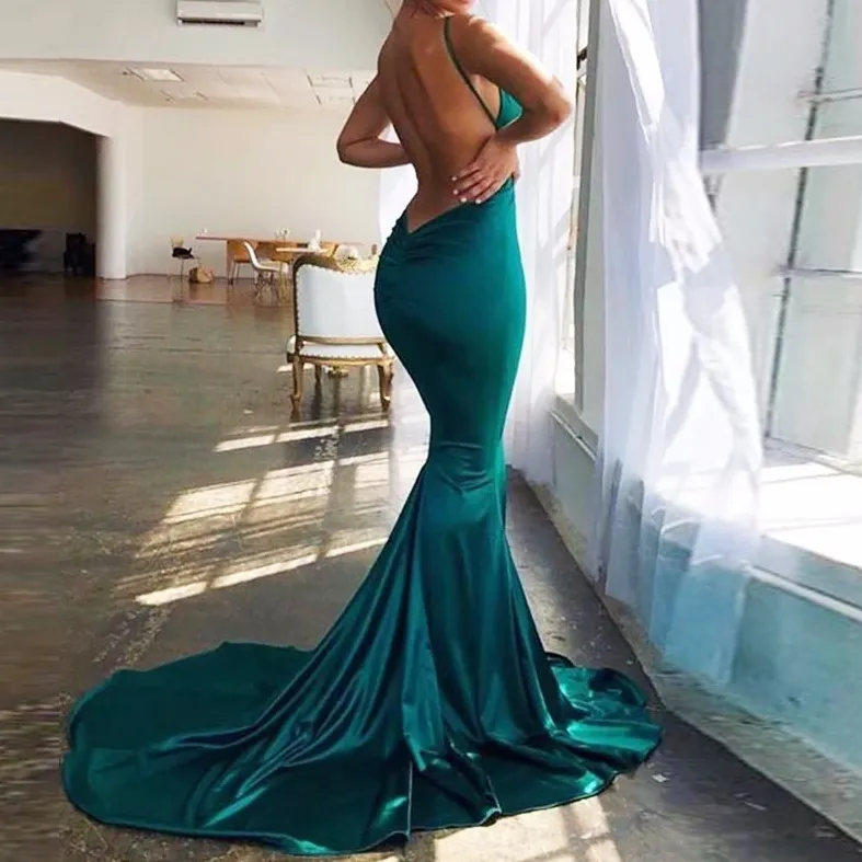 Women's Summer Polyester V-Neck Backless Long Dress