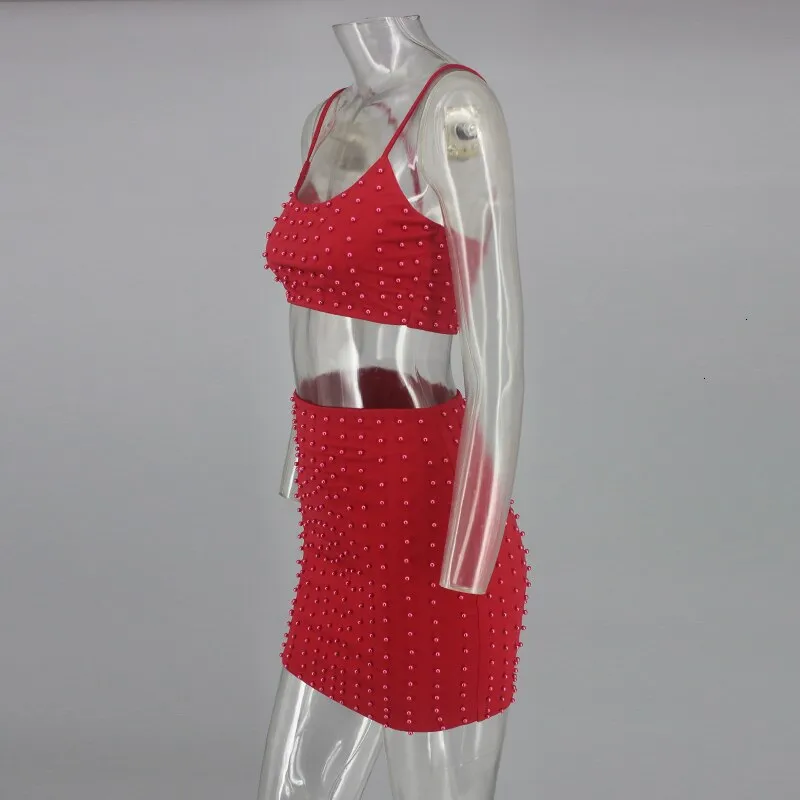 Women's Summer Sheath Two-Piece Dress With Pearls